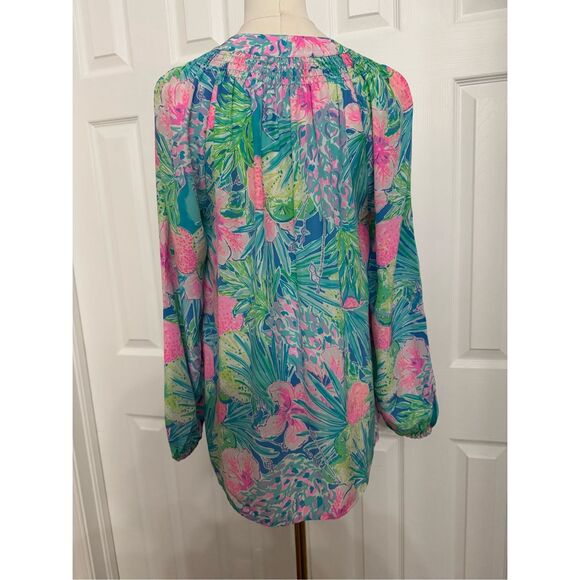 Lilly Pulitzer Small Elsa Silk Top Peony For Your Thoughts Blouse - Picture 3 of 6